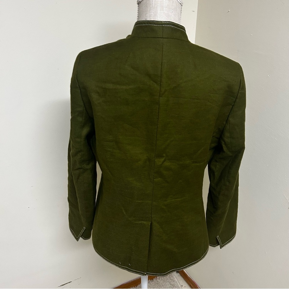 J. Crew Size 10 Going Out Blazer Jacket Olive Green Linen Blend Open Front EUC - Picture 3 of 14
